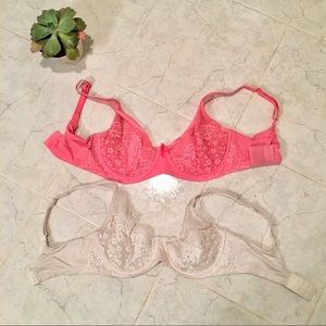Two adjustable padding free lace bras
